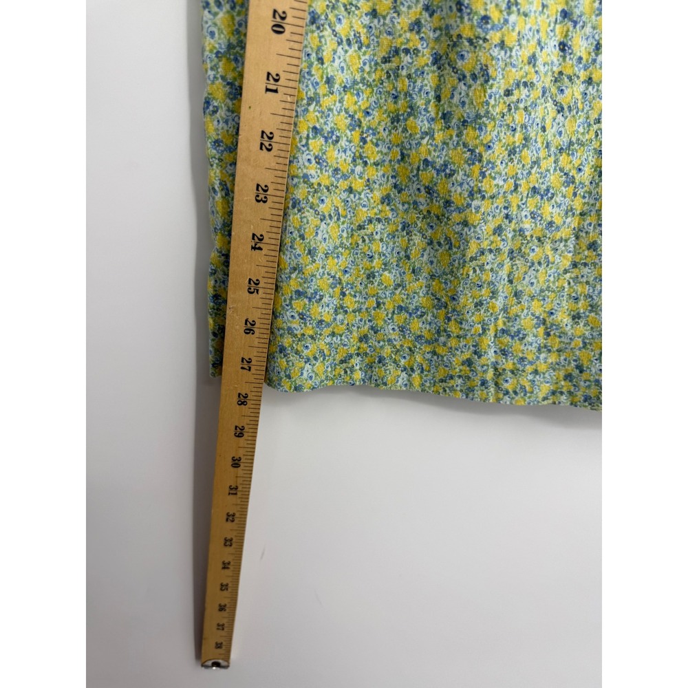 vintage Express Strapless Floral Mini Dress sz 1/2 Yellow Blue Smocked Bodycon - Picture 8 of 10